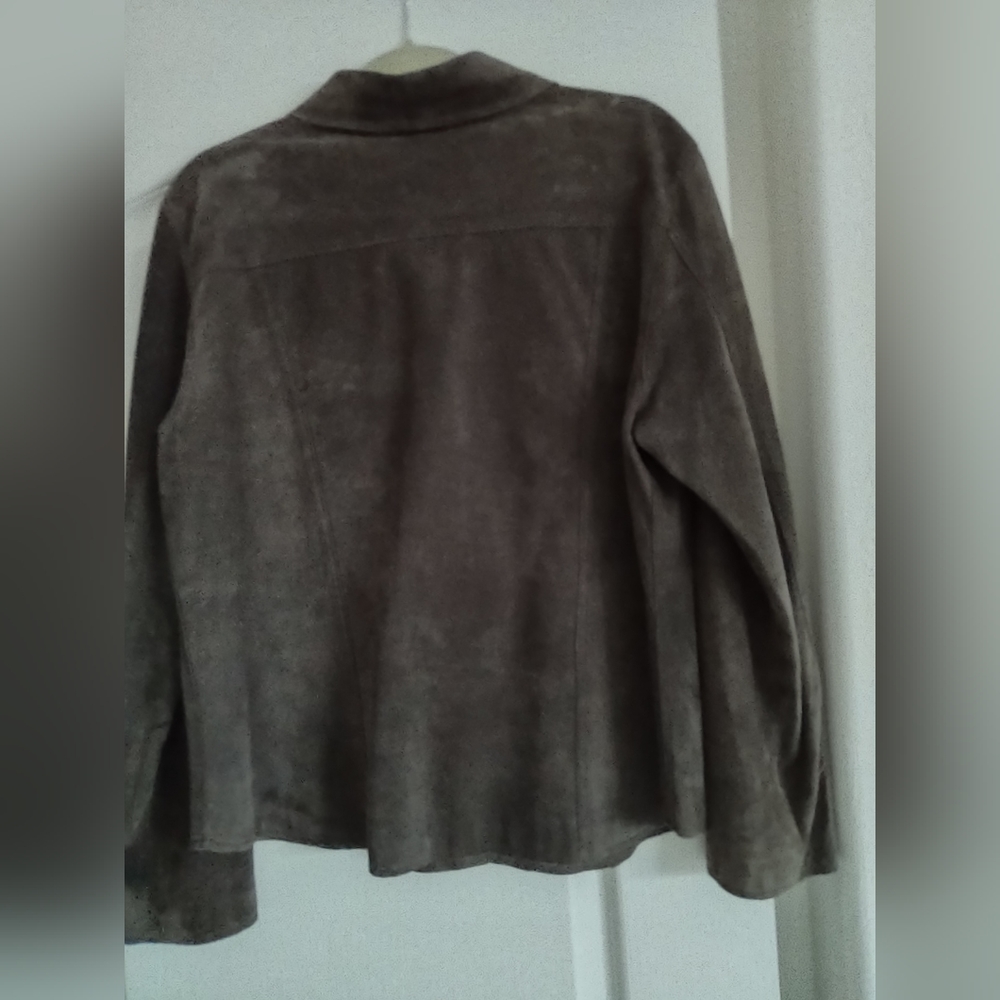 Chicos chocolate brown suede leather cut out jacket Sz 2 - Picture 4 of 7
